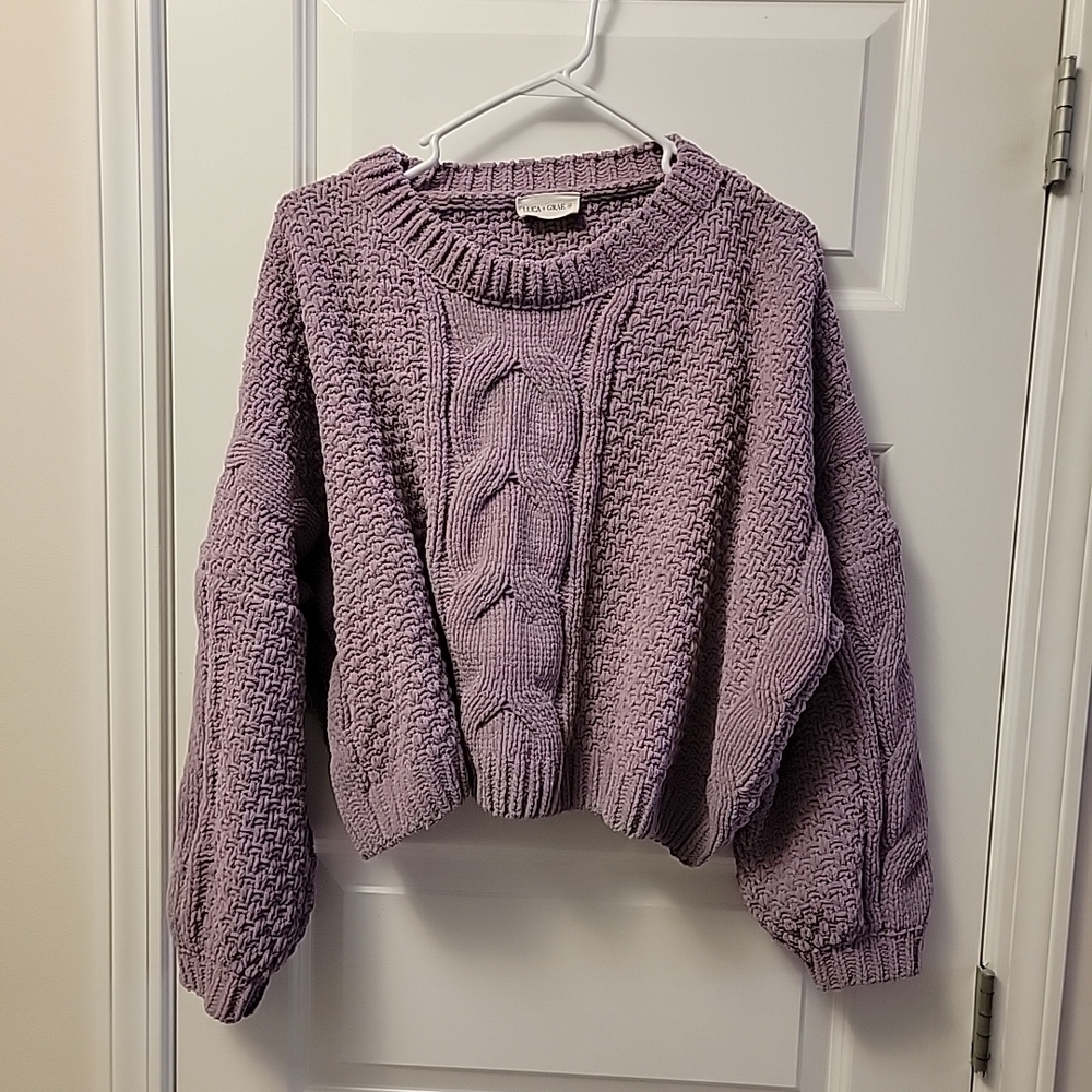 LUCA + GRAE Sweater Women M Oversized  Cozy Purple, Boho Knit with balloon sleev